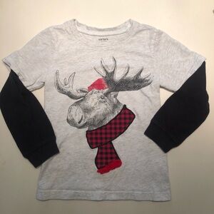 Carter's Moose Graphic Long Sleeve Tee - Light Gray and Dark Blue